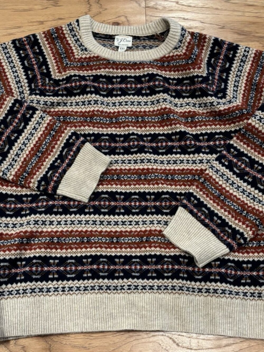 J. Crew Mens Lambswool Fair Isle Sweater 2XL Crew Neck